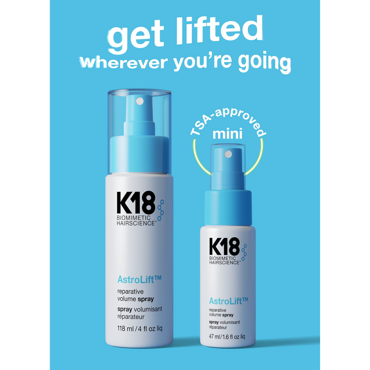 K18 Astrolift Reparative Volume Spray for 2.5x more volume all over