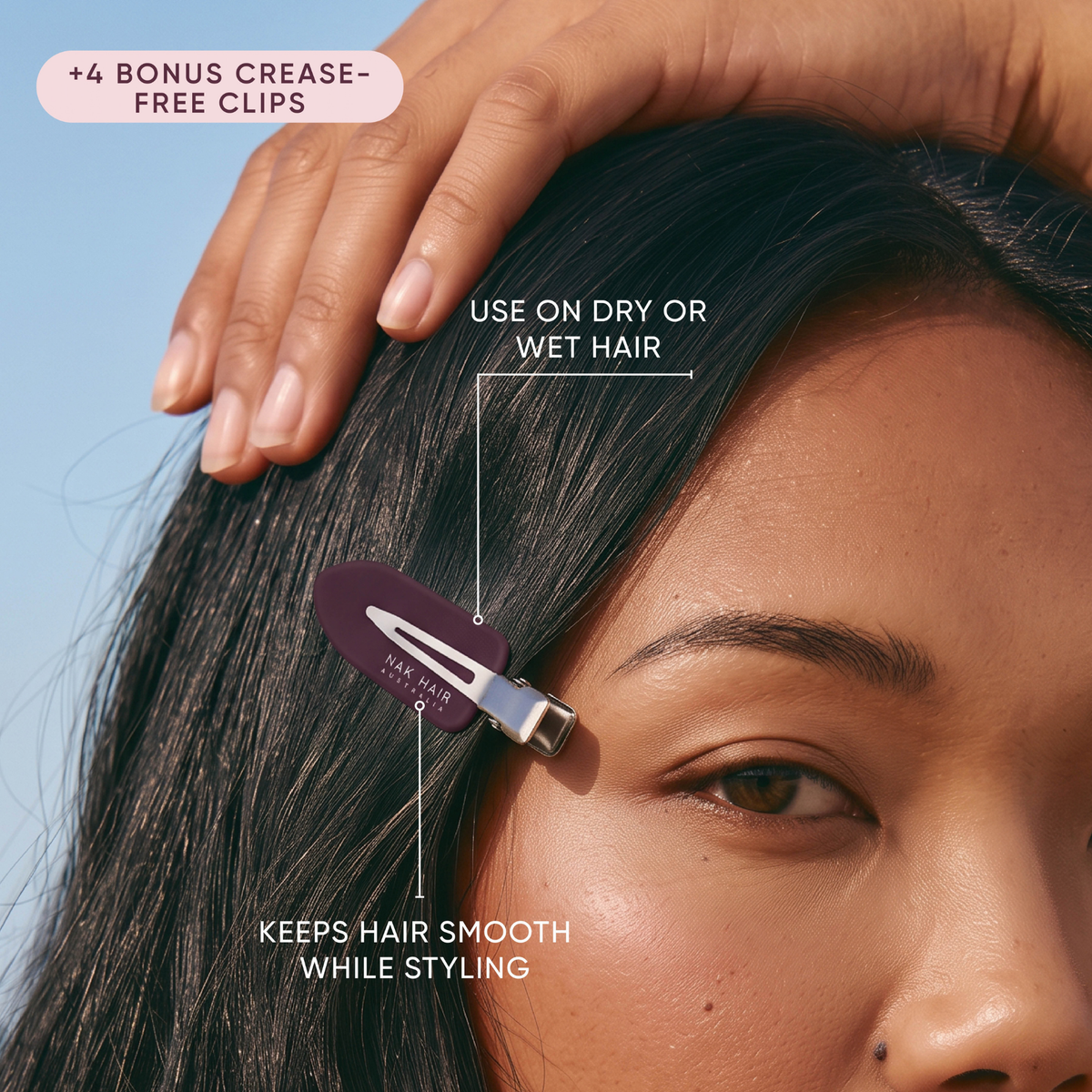 Nak Signature Curl Trio with free clips to keep hair smooth while styling