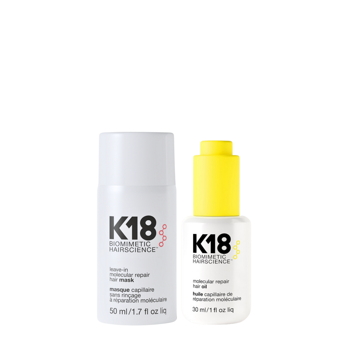 K18 Molecular Repair Mask & Oil Duo to help repair and smooth the look of damaged hair