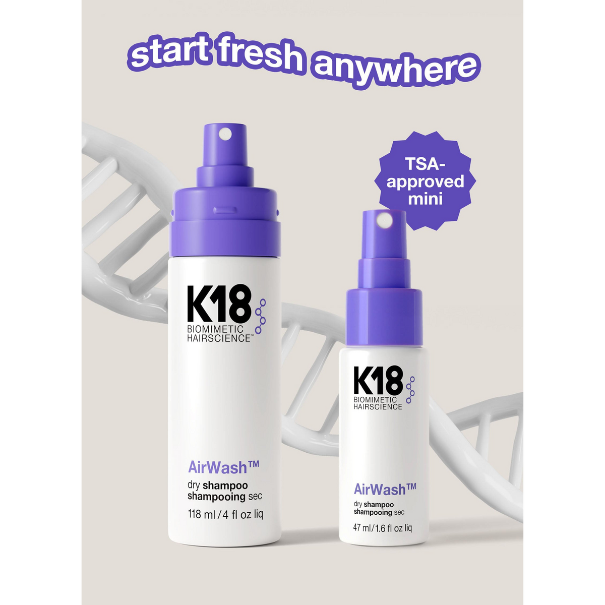 K18 Air Wash Dry Shampoo with no excess build up