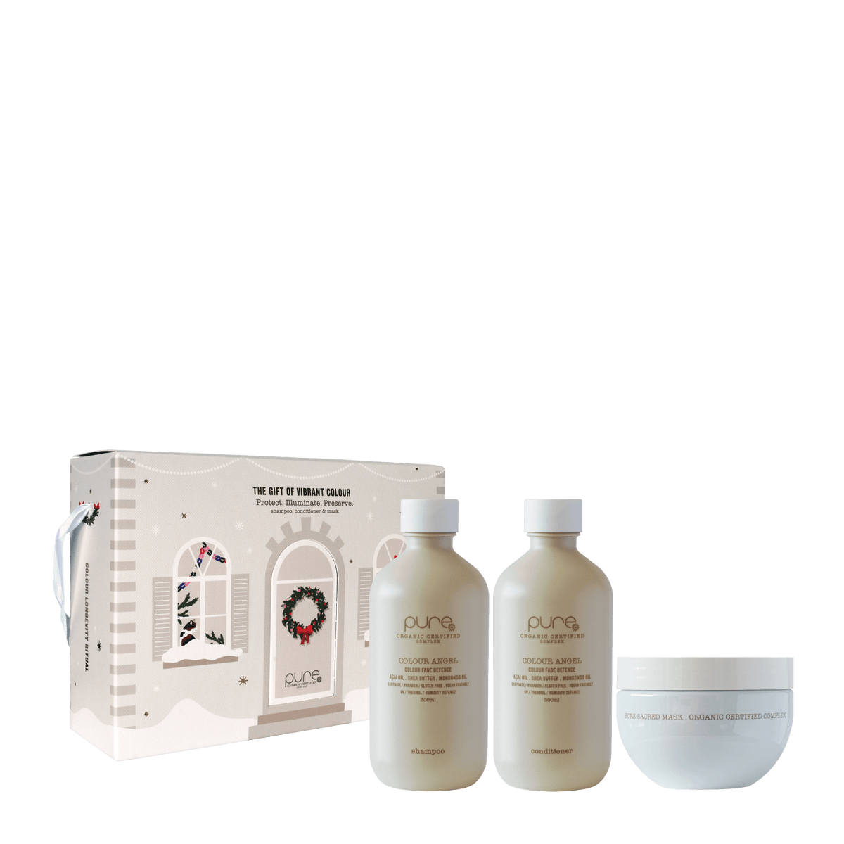 Pure Colour Angel + Sacred Mask Trio to nourish fragile coloured hair