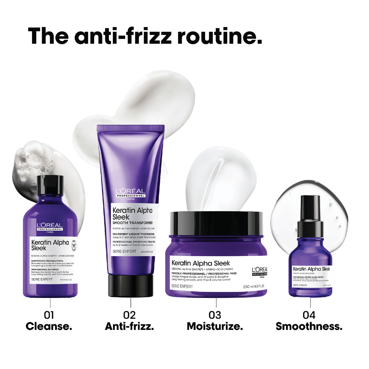 L'Oreal Professional Keratin Alpha Sleek Progressive Treatment range for an anti-frizz routine