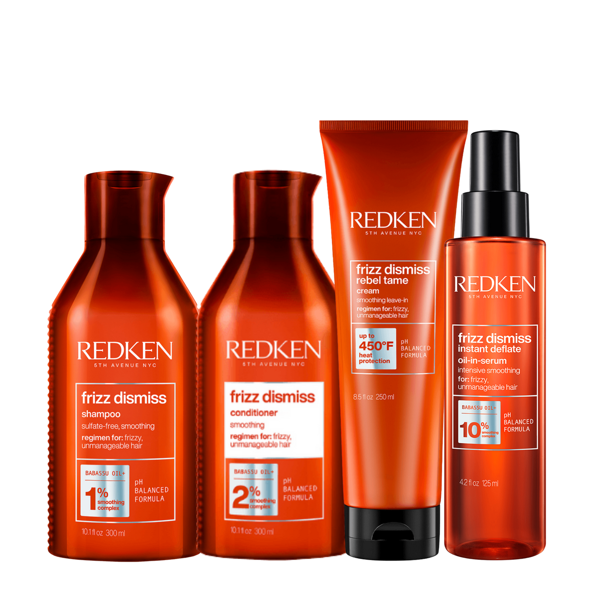 Redken Frizz Dismiss 4-Piece Routine to control frizz and manageability 
