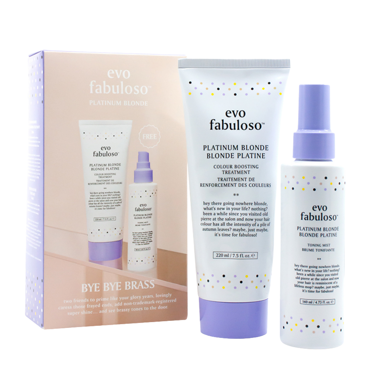 Evo Fabuloso Bye Bye Brass Gift Pack to brighten dull or light-coloured hair