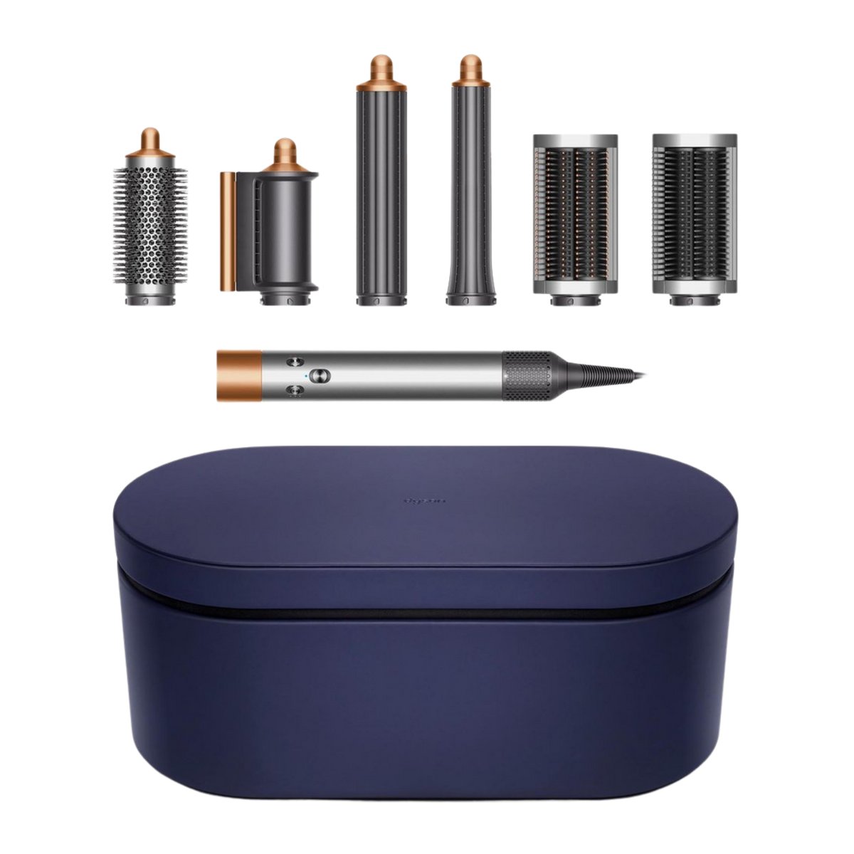 Dyson Airwrap™ Multi-styler and Dryer Complete Long in Bright Nickel/Rich Copper with storage case to keep tool in optimum condition