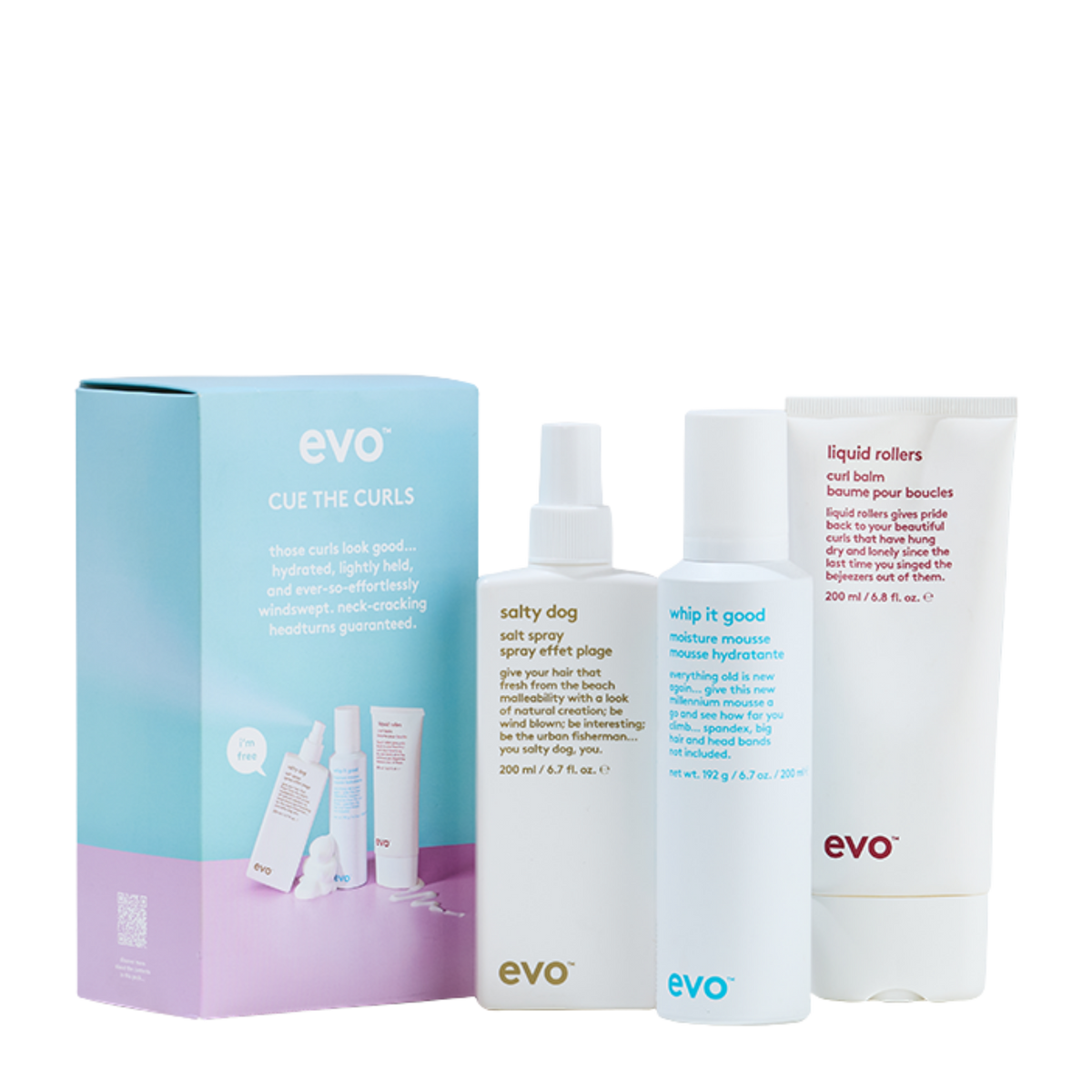 Evo Cue The Curls Gift Pack to enhance and hold curl shapes