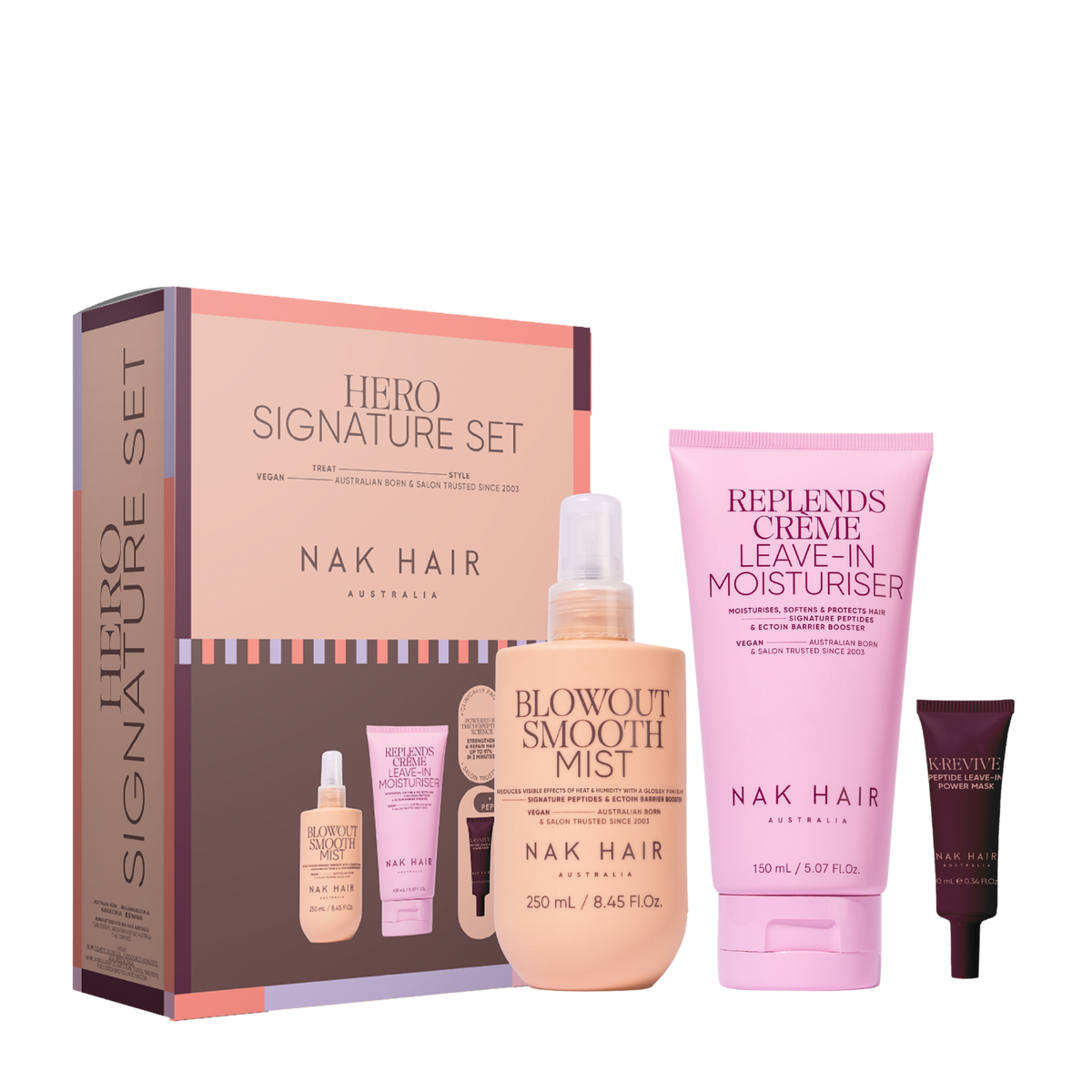 Nak Signature Hero Duo to smooth and protect hair from heat styling