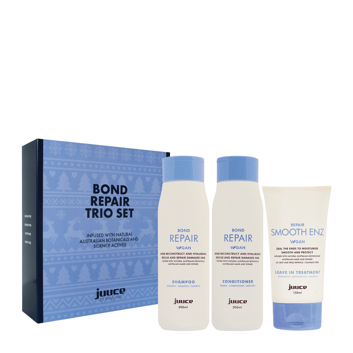 JUUCE Bond Repair + Smooth Enz Trio to repair and promote youthful hair