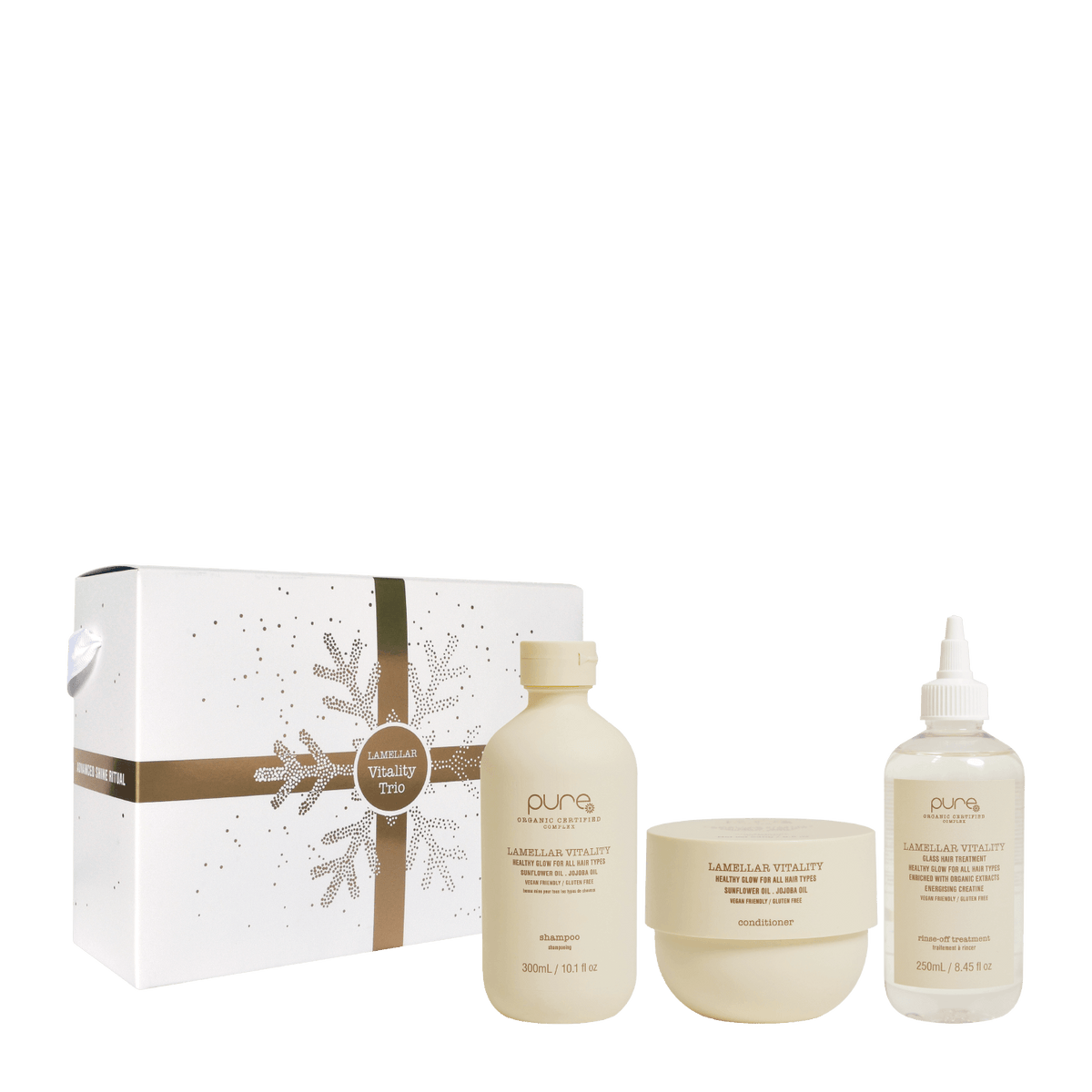 Pure Lamellar Vitality + Glass Hair Treatment Trio to reduce breakage and enhance hair vitality and shine