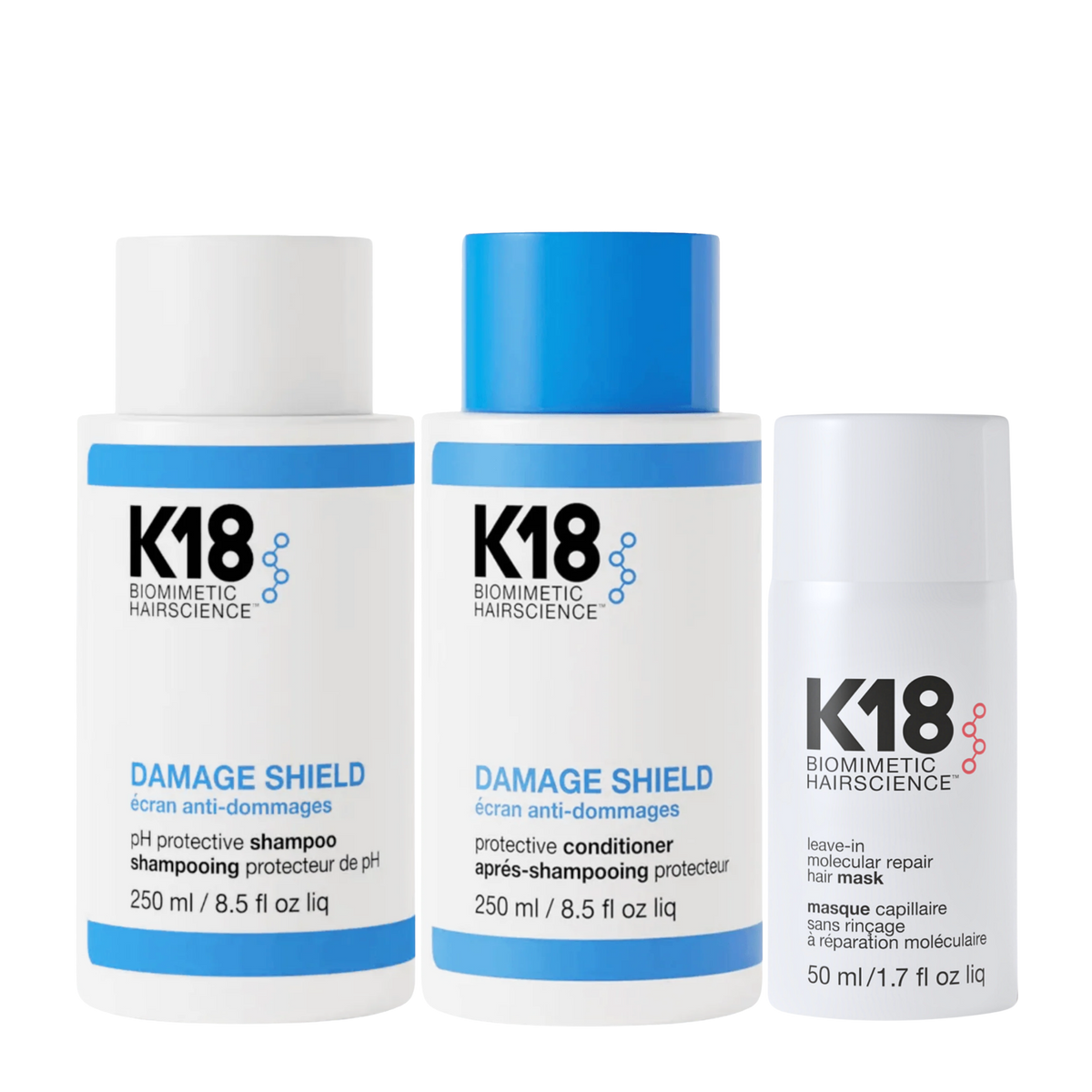 K18 Molecular Repair Wash Routine Trio for the ultimate damaged hair repair treatment 