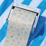 Framar Beach Bum Embossed Roll in  a dispensing box with a blade for convenience