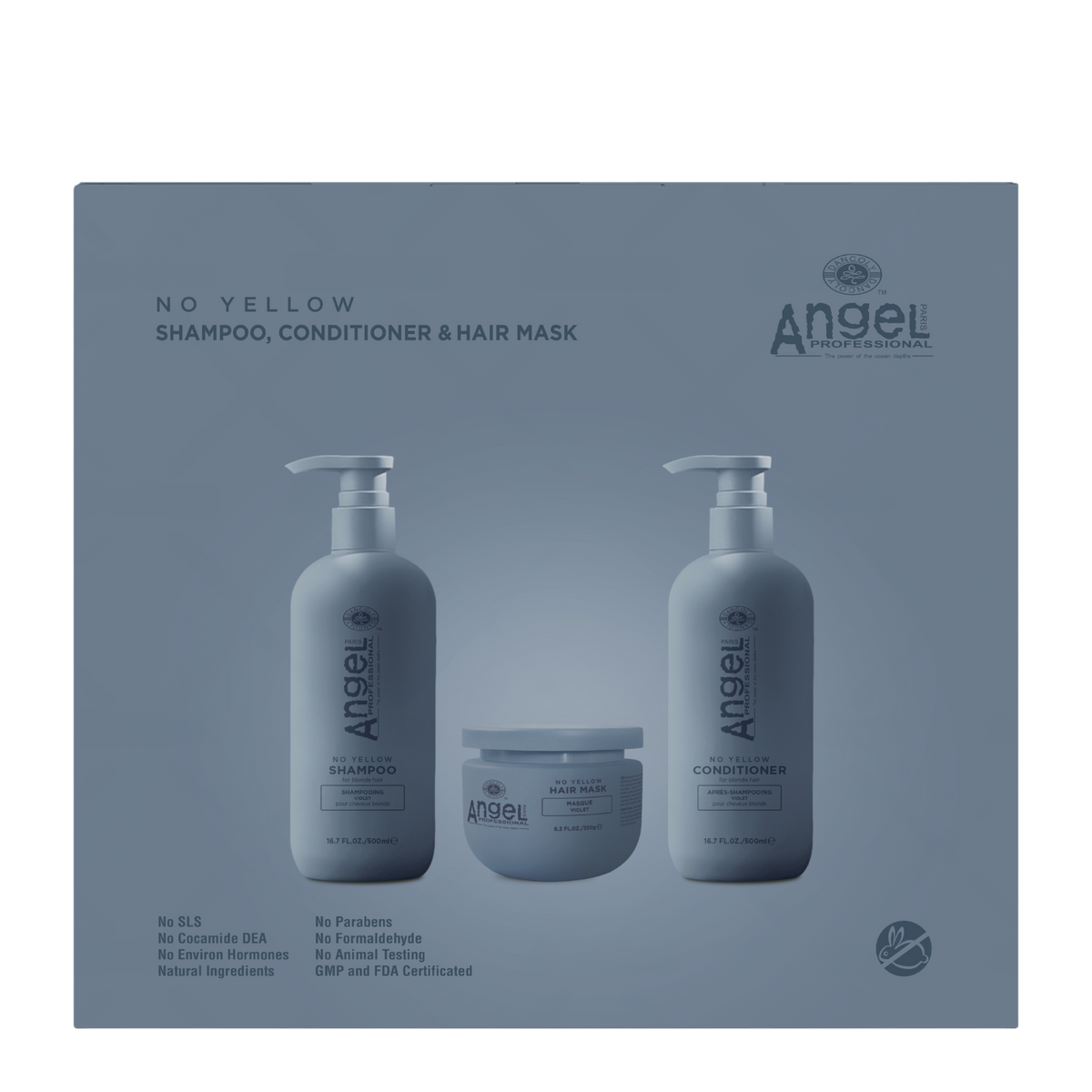 Angel Deep Sea No Yellow Trio to enhance brilliance and shine of blonde and grey toned hair