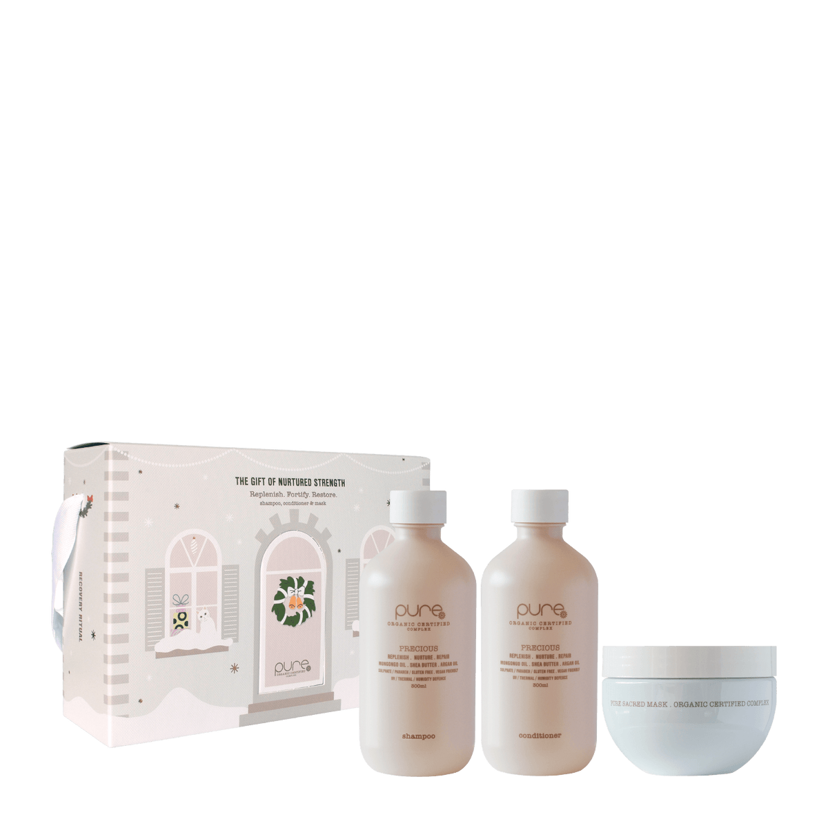 Pure Precious + Sacred Mask Trio to repair and replenish hair