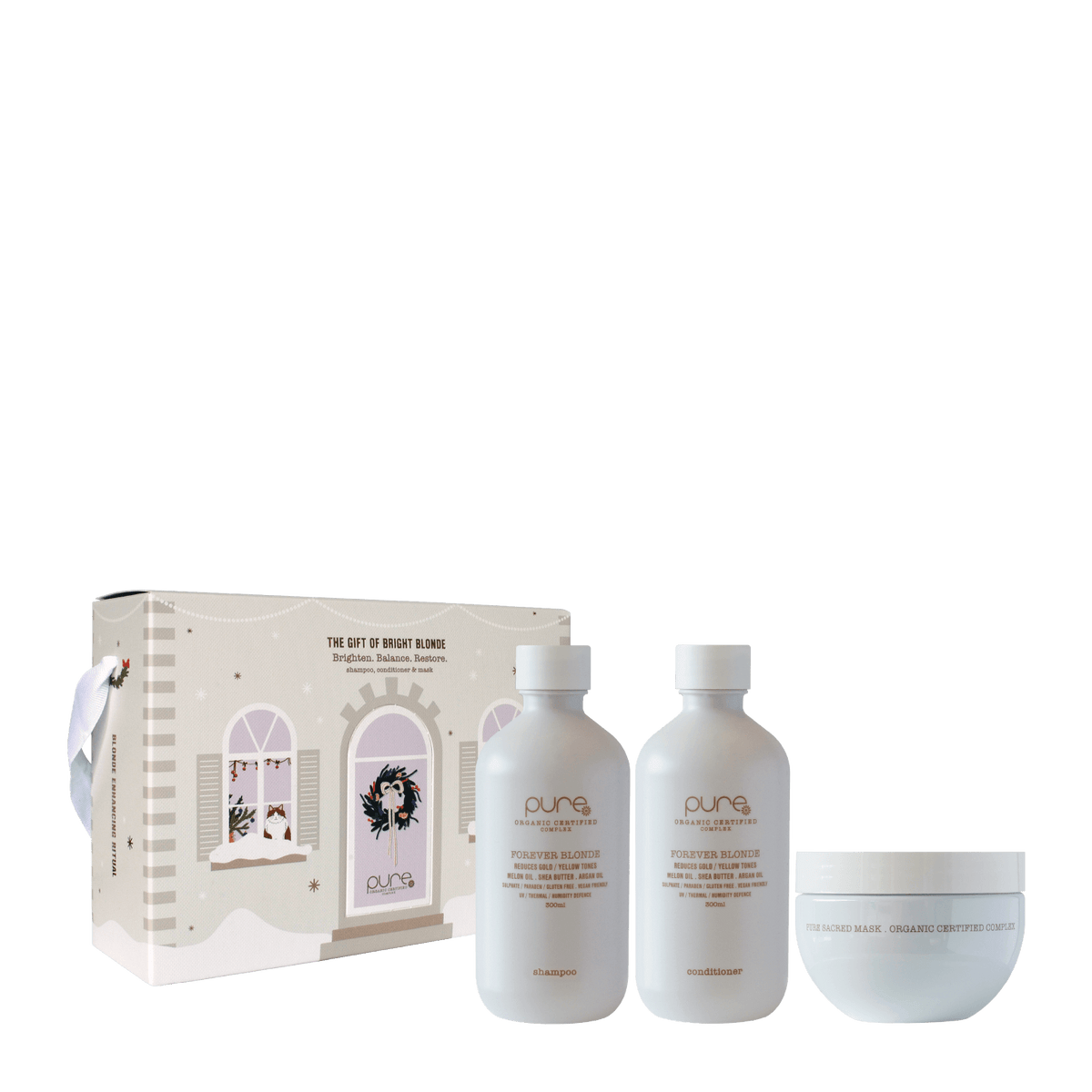 Pure Forever Blonde + Sacred Mask Trio to repair and soften fragile coloured hair types