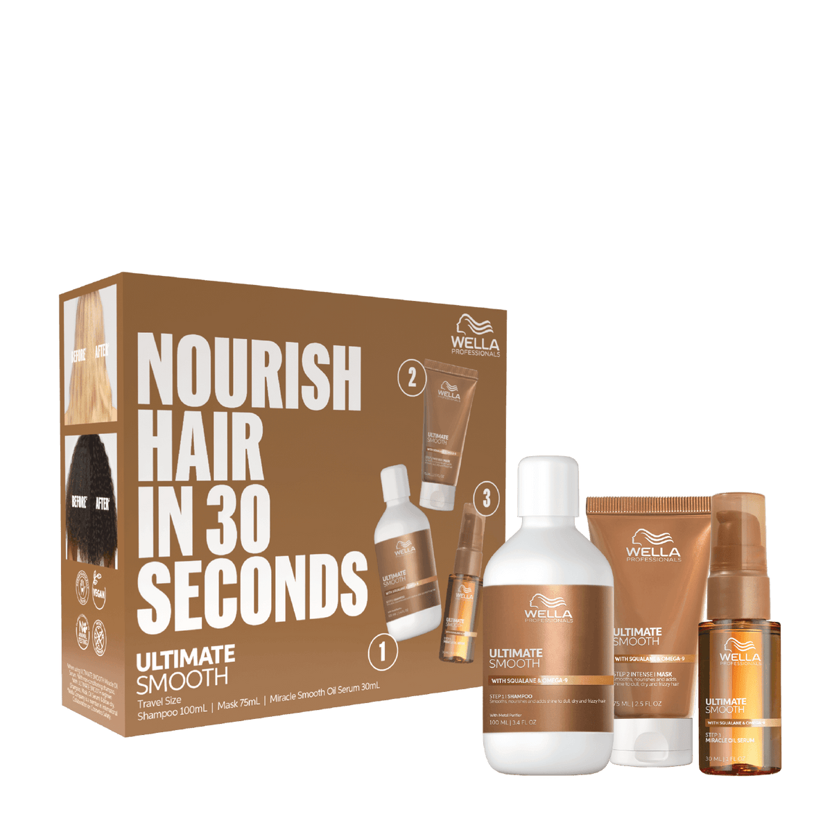 Wella Ultimate Smooth Travel Trio Gift Pack for deeply nourished hair