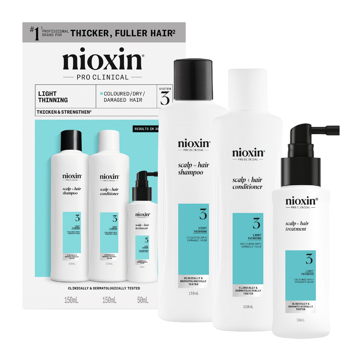 Nioxin Scalp + Hair Thickening System 3 Trial Kit for Damaged Hair with Light Thinning
